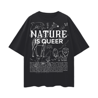Nature is Queer Front Graphic Tee Queer Pride Shirt Black Oversize Tee Oversize Deep Drop Shoulder Tee - 190 GSM