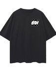 Boi in Graffiti Style Bubble Lettering Left Chest Front Graphic Tee Black Oversize Deep Drop Shoulder Tee - 190 GSM