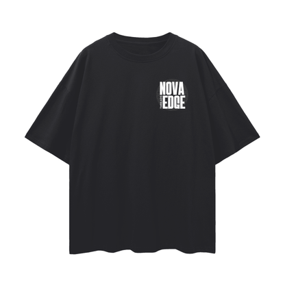 Camiseta gráfica con el logotipo de Nova Edge Threads, ropa urbana, ropa de calle, ropa de calle de Intersectional Pride Gear, camiseta de hombros caídos de gran tamaño en negro, 190 g/m²