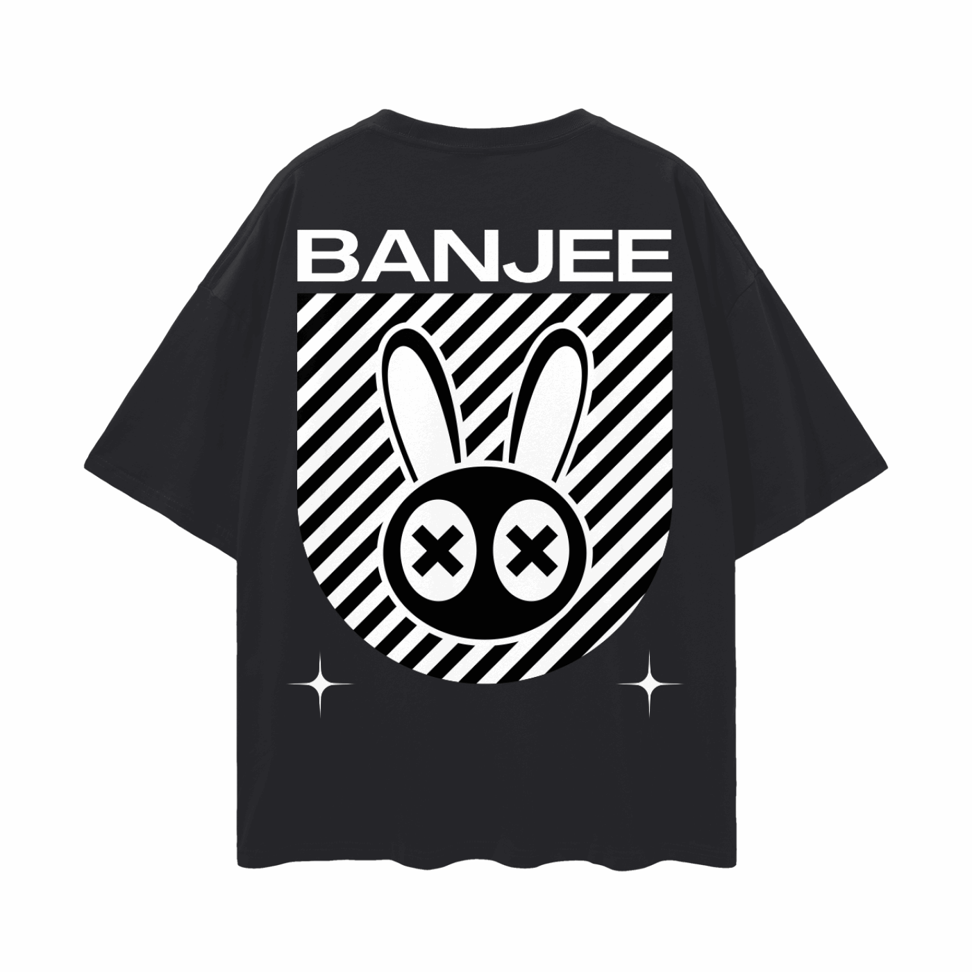 Banjee T-shirt Mad Rabbit Style Hip Hop Street Swagger on back of Black Oversize Deep Drop Shoulder Tee