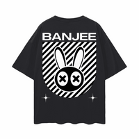 Banjee T-shirt Mad Rabbit Style Hip Hop Street Swagger on back of Black Oversize Deep Drop Shoulder Tee Oversize Deep Drop Shoulder Tee - 190 GSM