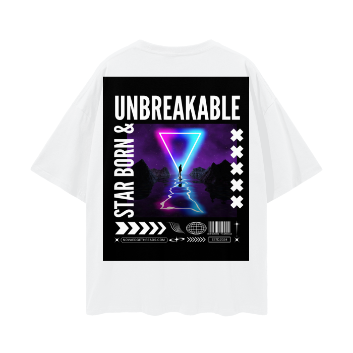 Starborn & Unbreakable Graphic Tee Nova Edge Threads Streetwear Oversize Deep Drop Shoulder Tee - 190 GSM