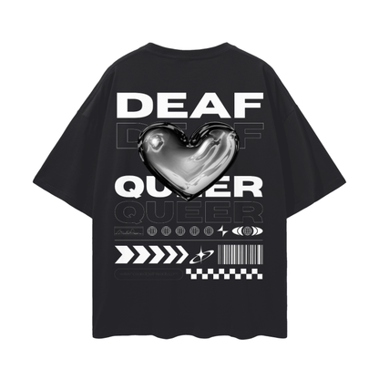 Deaf & Queer Streetwear Graphic Tee Disability Pride Oversize Deep Drop Shoulder Tee - 190 GSM