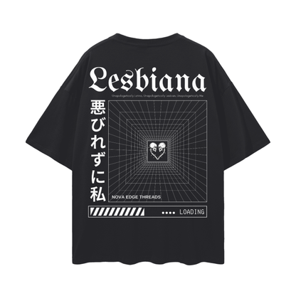 Unapologetically Lesbiana Graphic Tee Streetwear Latina Lesbian Pride on Black Oversize Deep Drop Shoulder Tee - 190 GSM