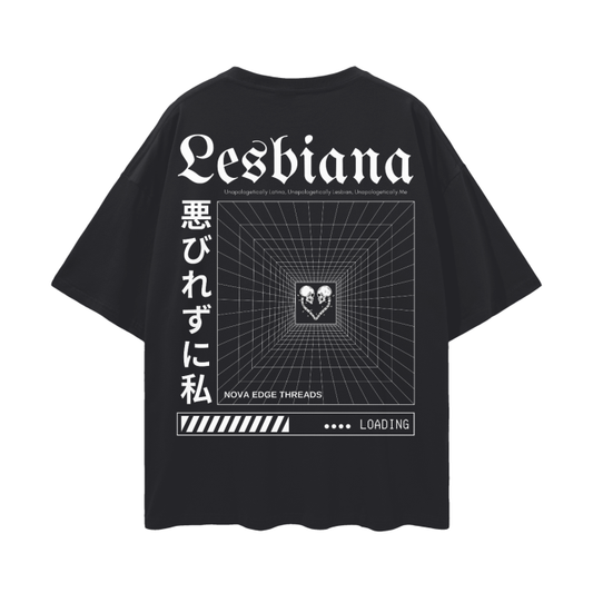 Unapologetically Lesbiana Graphic Tee Streetwear Latina Lesbian Pride on Black Oversize Deep Drop Shoulder Tee - 190 GSM