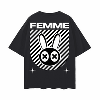 Femme Pride Mad Rabbit Graphic T-shirt on back of Black Oversize Deep Drop Shoulder Tee Oversize Deep Drop Shoulder Tee - 190 GSM