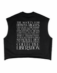 Queer History Tank Collective Liberation on back of Black French Terry Boxy Tank Top French Terry Boxy Tank Top