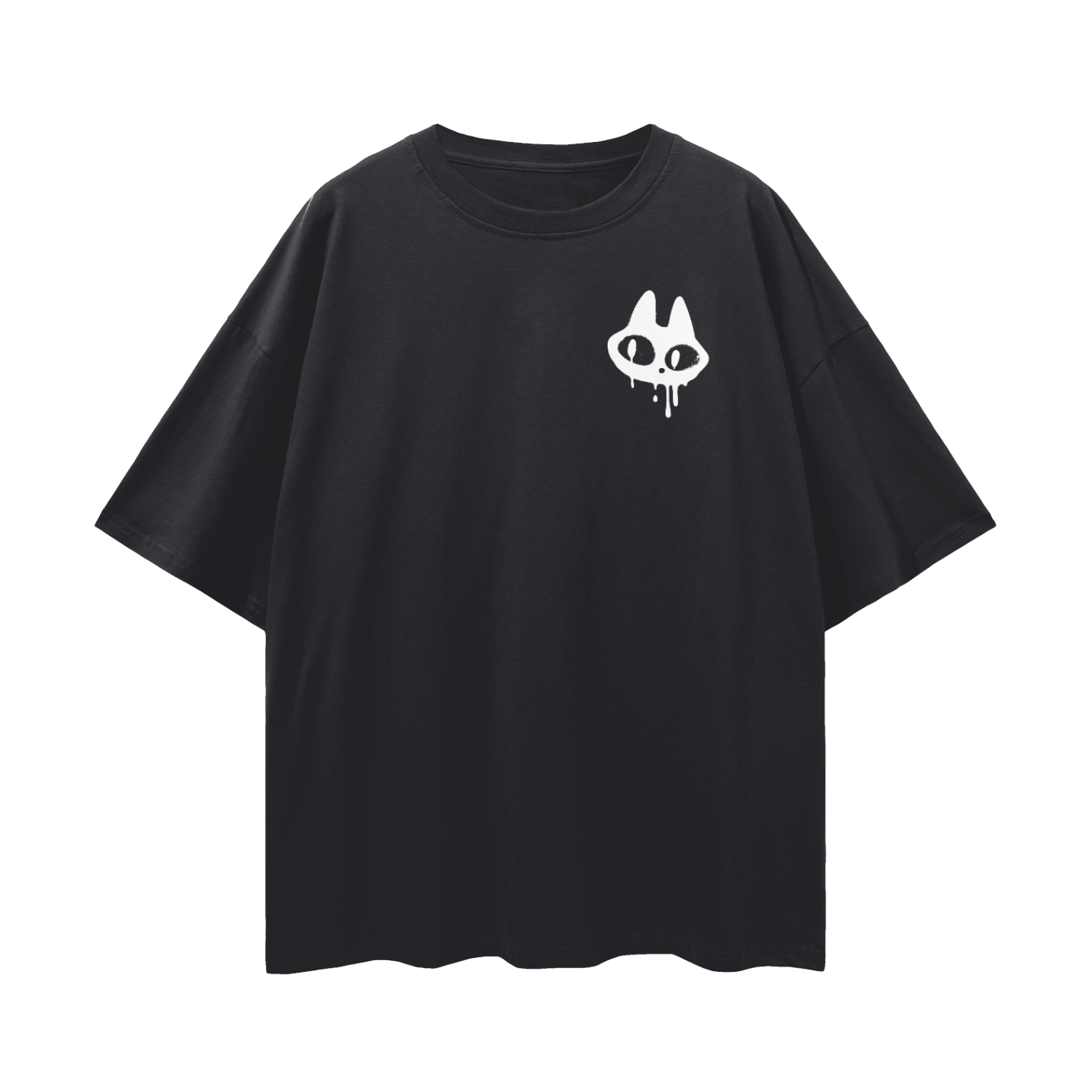 Stray Cat Streetwear T-Shirt Wild Cat Outsider Black Oversize Tee Oversize Deep Drop Shoulder Tee - 190 GSM