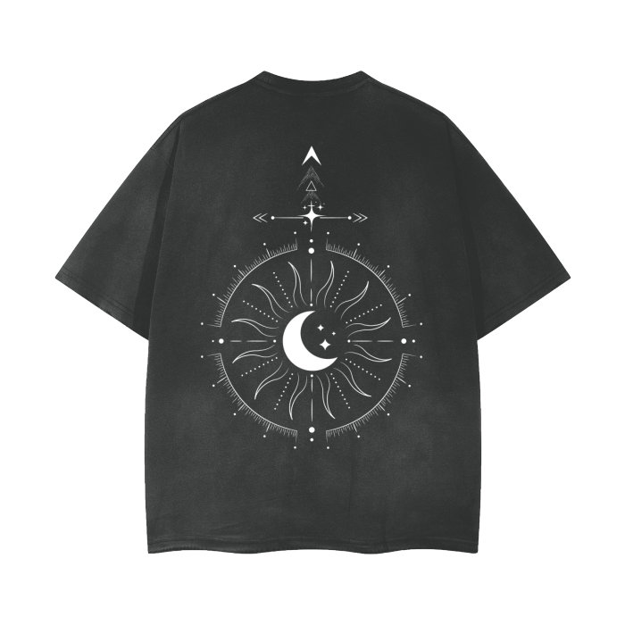 Androgyne _ Other Gender Symbol Designed Graphic Tee Black Vintage Wash Frayed T-Shirt - 260 GSM