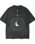 Androgyne _ Other Gender Symbol Designed Graphic Tee Black Vintage Wash Frayed T-Shirt - 260 GSM