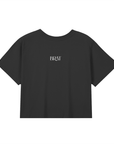 black crop top baby tee with small middle chest print saying BRAT in fun font for Pride Month