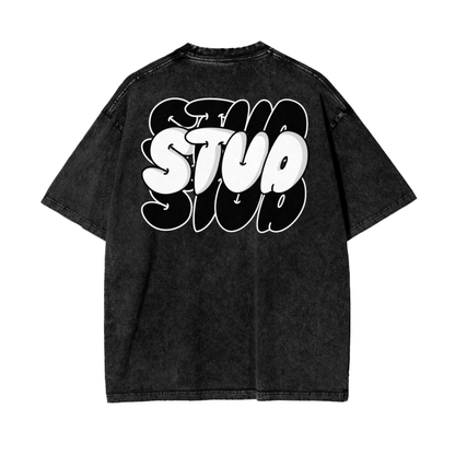 Stud Bubble Letter Graphic Tee Black Pride Intersectional T-Shirt on Black Acid Wash Oversize T-Shirt - 250 GSM