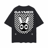 Gaymer Streetwear T-Shirt Gay Pride on back of Black Oversize Deep Drop Shoulder Tee Oversize Deep Drop Shoulder Tee - 190 GSM