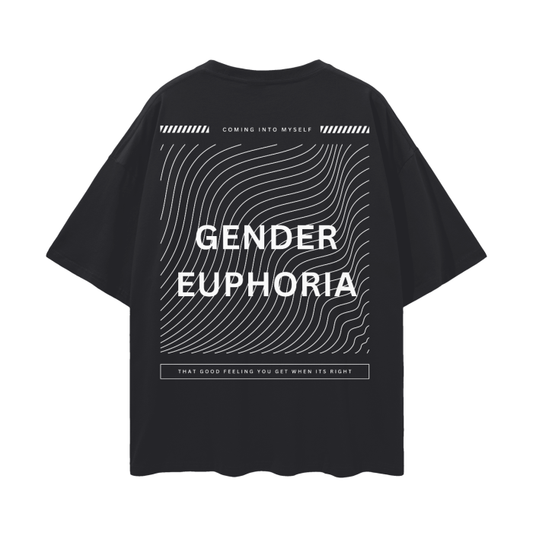 Gender Euphoria Streetwear Graphic Tee for Trans Pride on Black Oversize Deep Drop Shoulder Tee - 190 GSM