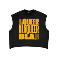 BlaQueer Pride Word Block Art Design on front of Black French Terry Boxy Tank Top French Terry Boxy Tank Top