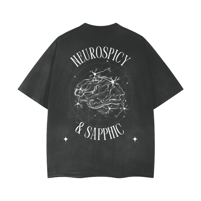 Neurospicy & Sapphic Graphic Tee Vintage Wash Frayed T-Shirt - 260 GSM