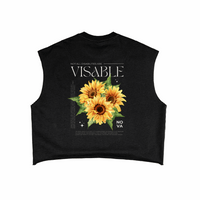 Sunflower Disability Pride Invisible Disabilities on back of Black French Terry Boxy Tank Top French Terry Boxy Tank Top