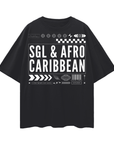 SGL & Afro Caribbean Graphic Tee Intersectional Pride Gear Streetwear Style on front of Black Oversize Deep Drop Shoulder Tee - 190 GSM