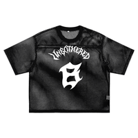 Unbothered Gothic Style 8 Ball Design on front of Black See-through Boxy Net T-Shirt See-through Boxy Net T-Shirt