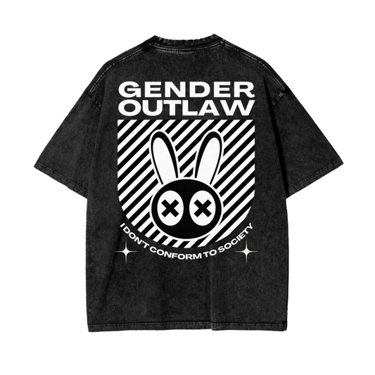 Gender Outlaw Graphic Tee I Don't Conform to Society T-Shirt Pride Gear on Black Acid Wash Oversize T-Shirt - 250 GSM