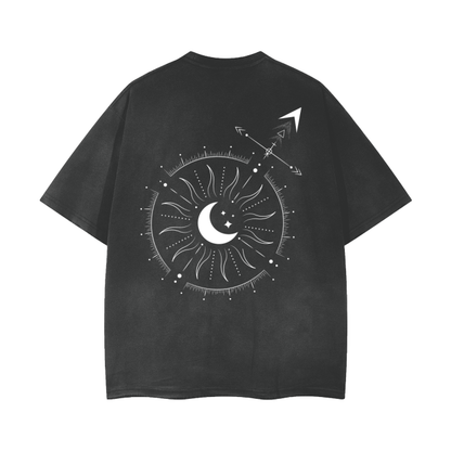 Trans v3 Gender Symbol Graphic Tee on Black Gray Vintage Wash Frayed T-Shirt - 260 GSM