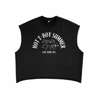 Hot T-Boy Summer Trans Pride on front of Black French Terry Boxy Tank Top French Terry Boxy Tank Top