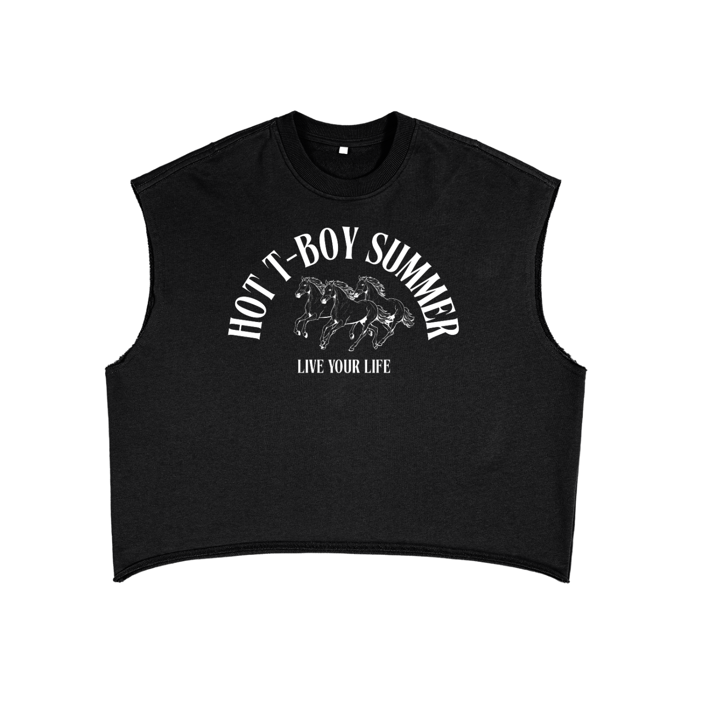 Hot T-Boy Summer Trans Pride on front of Black French Terry Boxy Tank Top French Terry Boxy Tank Top