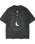 Genderqueer _ Non-Binary Gender Symbol Design Celestial Streetwear Style on Black Vintage Wash Frayed T-Shirt - 260 GSM