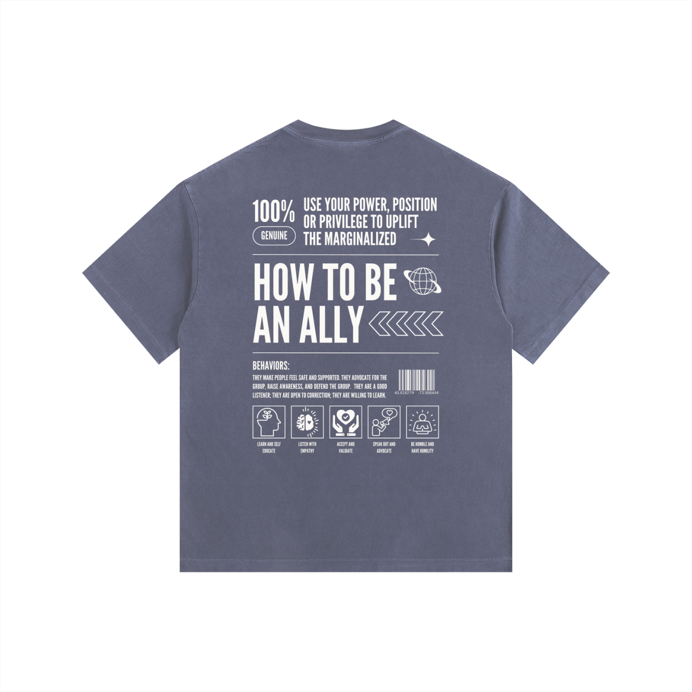 How to be an Ally Size Inclusive T-Shirt LGBTQ+ Pride Vintage Wash Oversize Tee Vintage Wash Oversize Tee