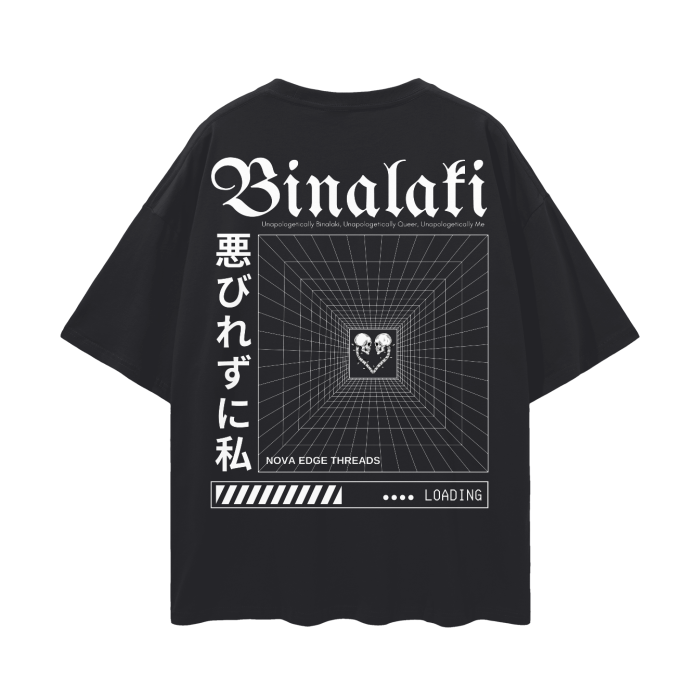 Camiseta negra de hombros caídos y gran tamaño con la identidad masculina interseccional del orgullo queer filipino Binalaki sin complejos - 190 g/m²