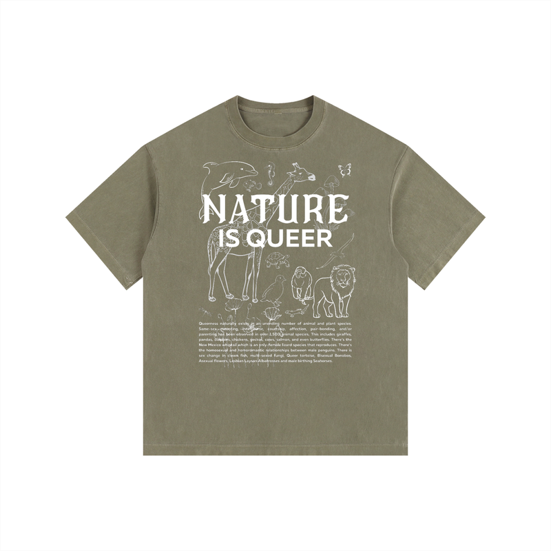 Nature is Queer Size Inclusive LGBTQ pride Vintage Washed Oversized Cotton T-Shirt Vintage Wash Oversize Tee