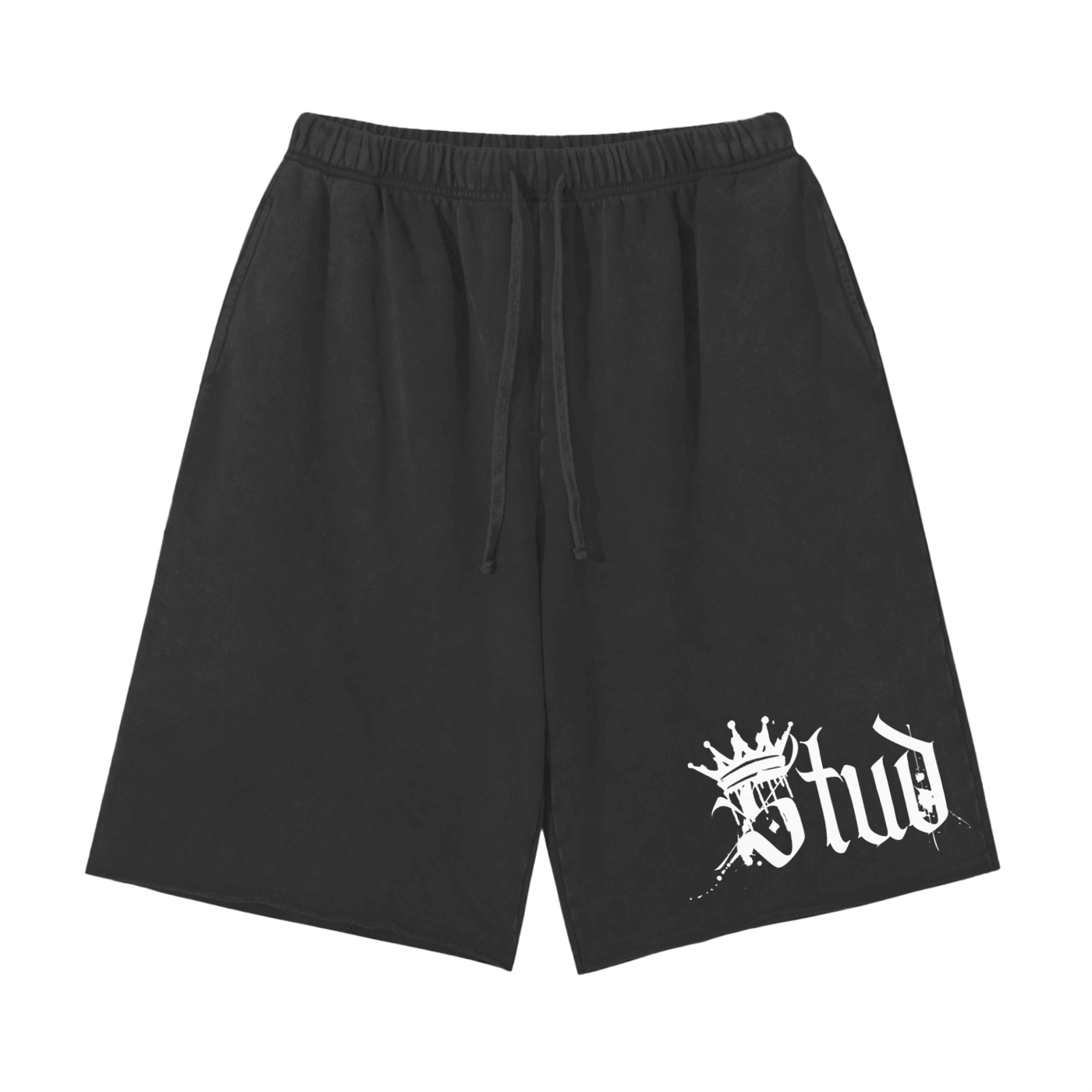 Stud Shorts Gothic Crown and Spray Paint Raw Edge Vintage Wash Shorts Vintage Wash Short Pants
