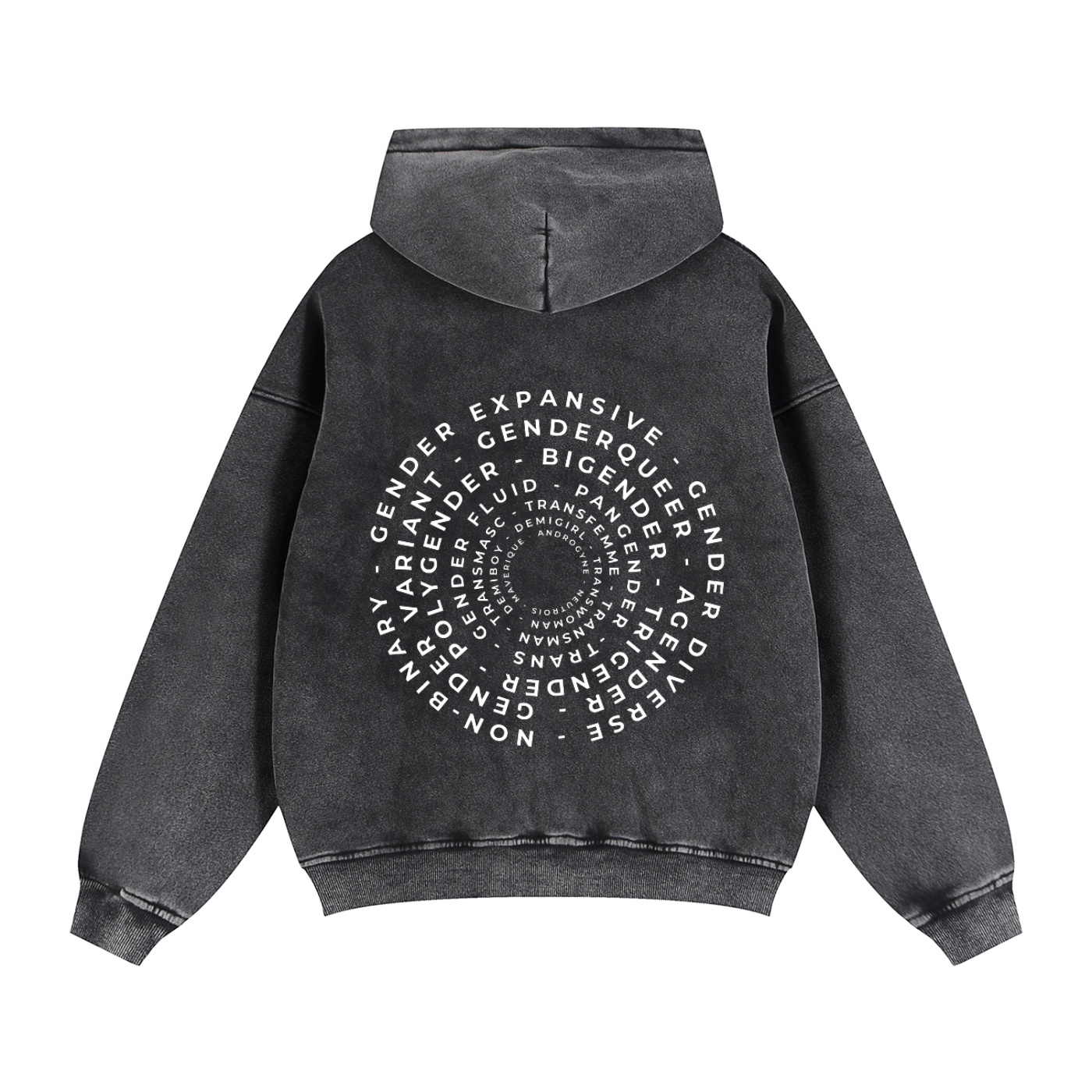 Gender Identities in Word Art Circle on back of Zip-Through Boxy Fleece Hoodie Zip-Through Boxy Hoodie