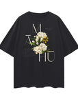 Māhū Pride in Hawaiian Culture Vintage Flowers on Black Oversize Deep Drop Shoulder Tee Oversize Deep Drop Shoulder Tee - 190 GSM