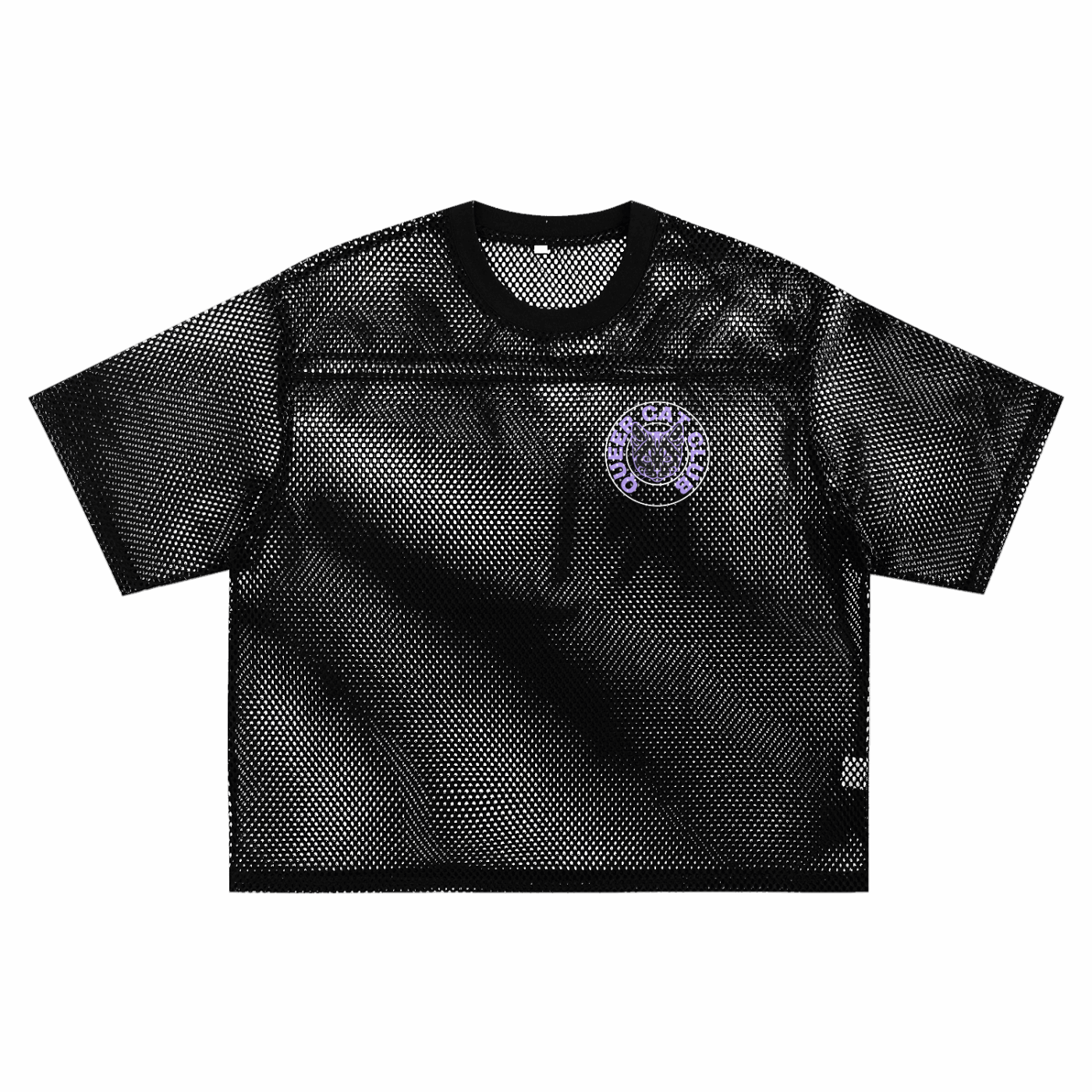 Queer Cat Club Queer Pride on Black Mesh Tee See-through Boxy Net T-shirt See-through Boxy Net T-Shirt