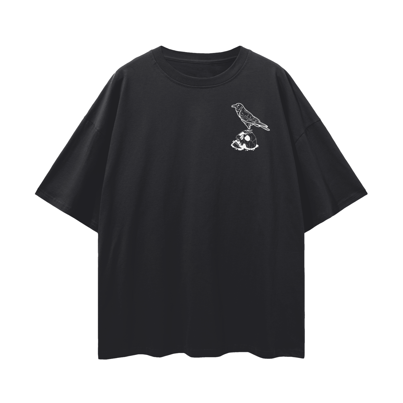 Raven Streetwear T-Shirt Black Crow Adjacent Outsider Oversize Tee Oversize Deep Drop Shoulder Tee - 190 GSM