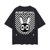 Asexual Pride Mad Rabbit Edition on Black Oversize Deep Drop Shoulder Tee Oversize Deep Drop Shoulder Tee - 190 GSM