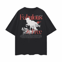 Fabulous & Free Unicorn Graphic Tee Streetwear LGBTQIA+ Pride on back of Black Oversize Deep Drop Shoulder Tee Oversize Deep Drop Shoulder Tee - 190 GSM