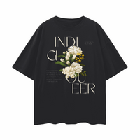Indigiqueer Pride Vintage Flowers front Graphic on Black Oversize Deep Drop Shoulder Tee Oversize Deep Drop Shoulder Tee - 190 GSM