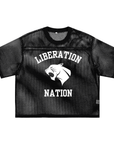 Liberation Nation Panther Design on front of Black See-through Boxy Net T-Shirt See-through Boxy Net T-Shirt