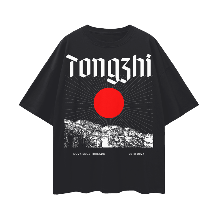 Tongzhi Graphic Tee Chinese Gay Pride Japanese Streetwear Style on Black Oversize Deep Drop Shoulder Tee - 190 GSM