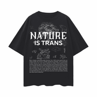 Nature is Trans Sketch Graphic Pride Shirt Black Oversize Deep Drop Shoulder Tee Oversize Deep Drop Shoulder Tee - 190 GSM