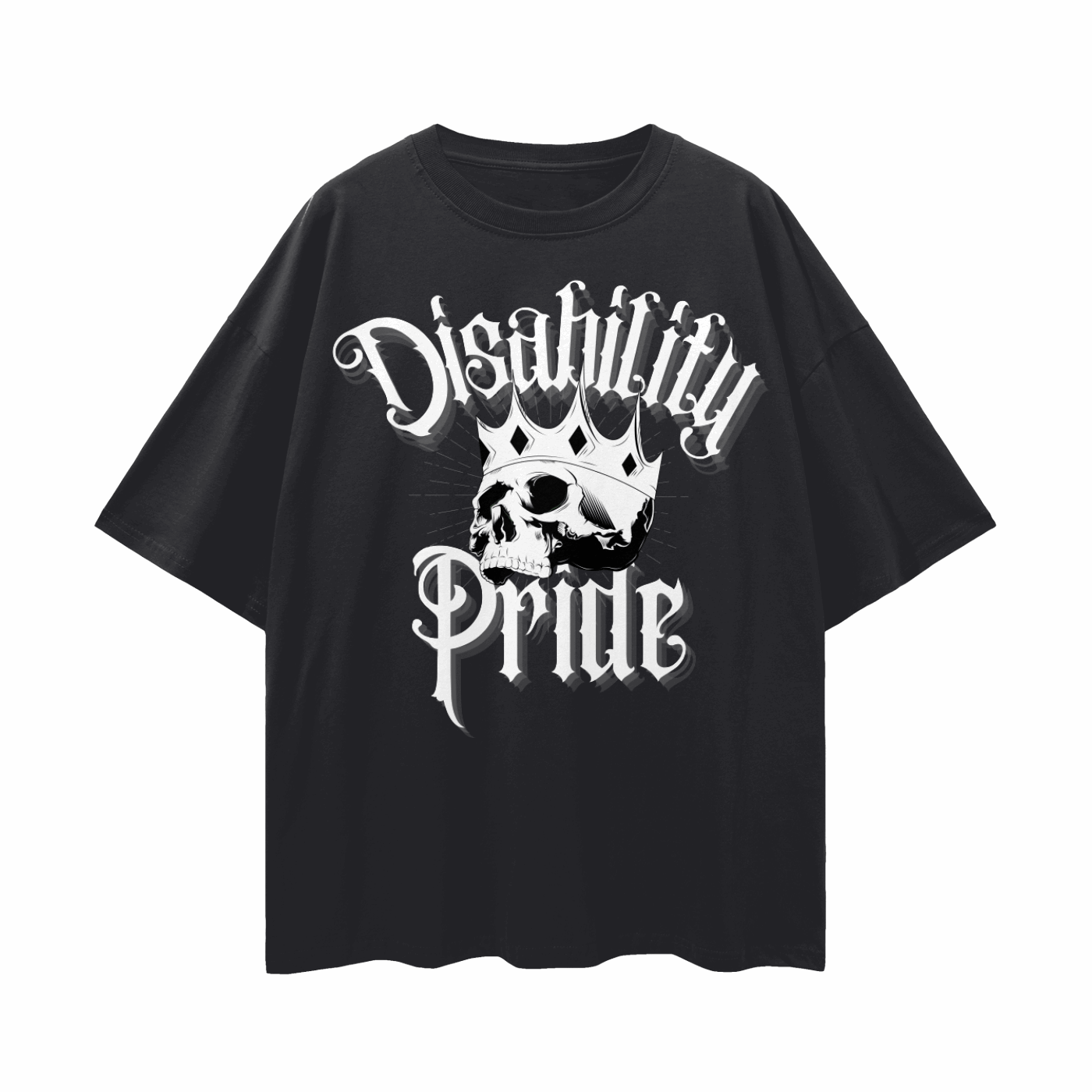 Disability Pride Punk Design Skull with Crown on front of Oversize Deep Drop Shoulder Tee Oversize Deep Drop Shoulder Tee - 190 GSM