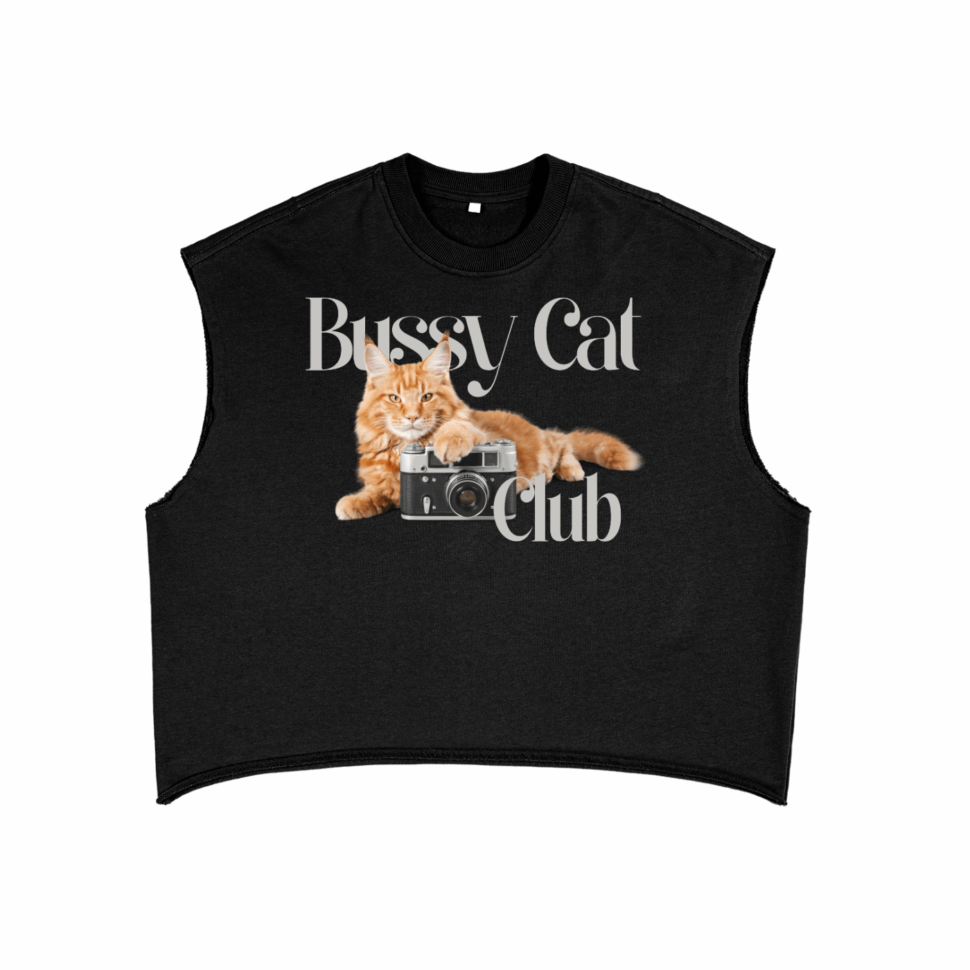 Bussy Cat Club with Vintage Camera and Orange Cat Boy Pussy French Terry Boxy Tank Top
