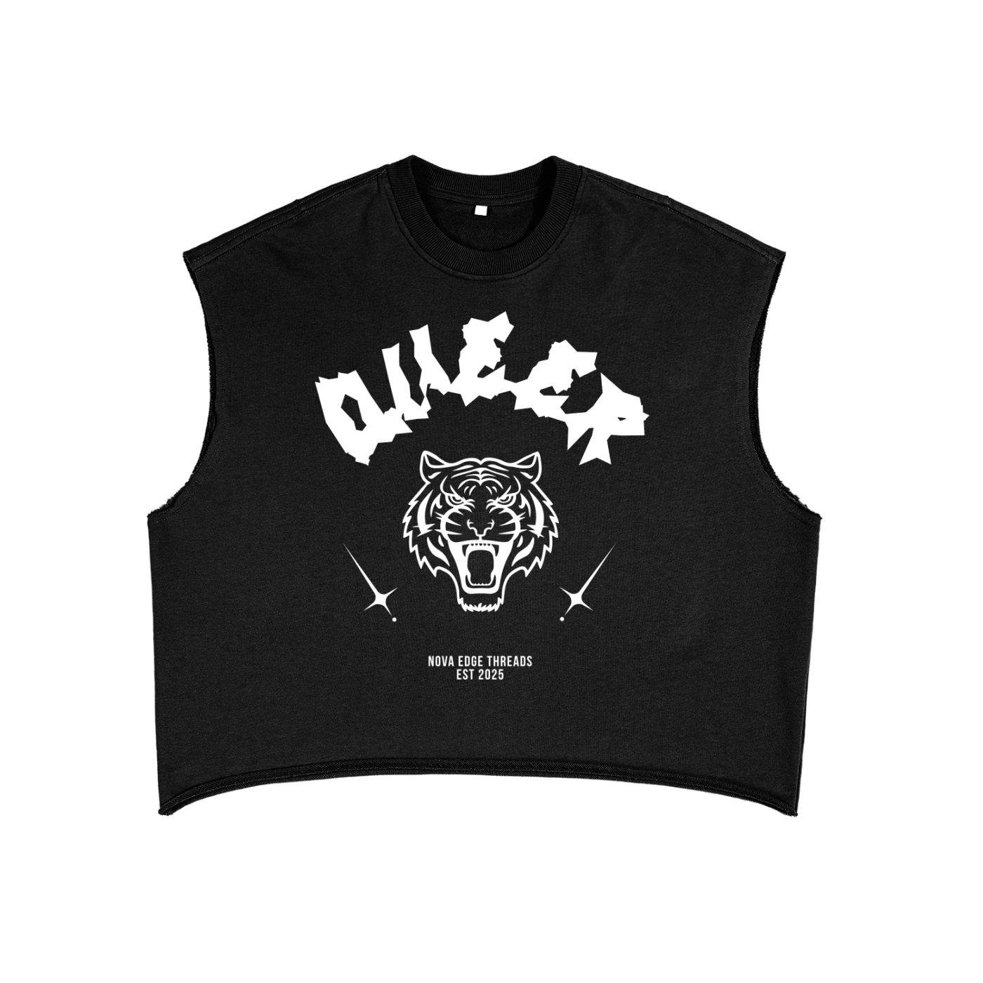 Queer Pride Tattoo Inspired Tiger Design on front of Black French Terry Boxy Tank Top French Terry Boxy Tank Top