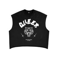 Queer Pride Tattoo Inspired Tiger Design on front of Black French Terry Boxy Tank Top French Terry Boxy Tank Top