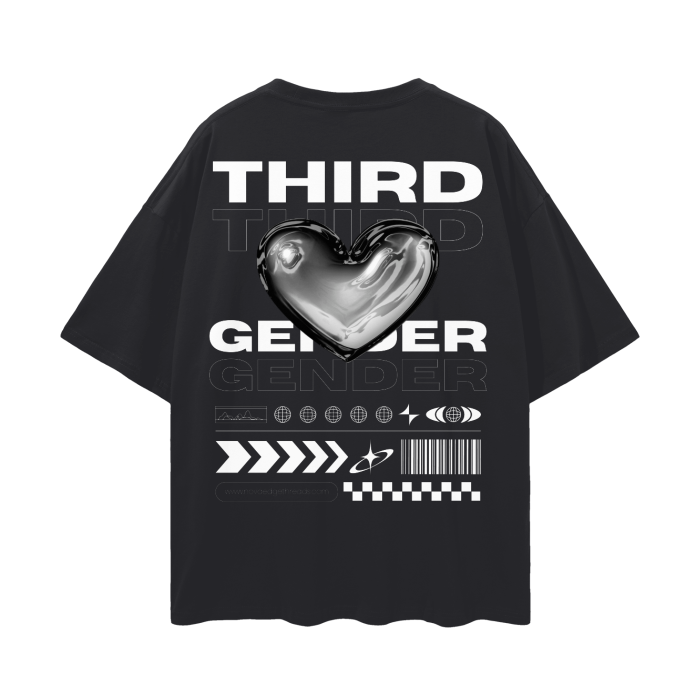 Third Gender Graphic Tee Streetwear Style Intersectional Pride T-Shirt Oversize Deep Drop Shoulder Tee - 190 GSM