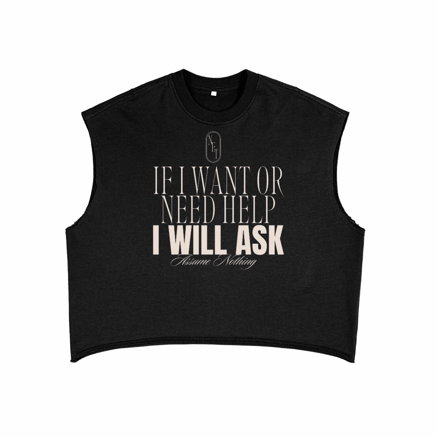 If I want or need help I will Ask Disability Pride Front Design on Black French Terry Boxy Tank Top French Terry Boxy Tank Top