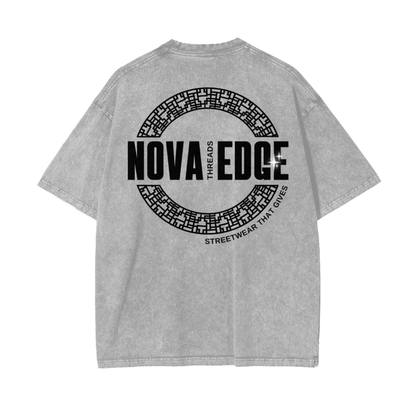 Nova Edge Threads Logo Intersectional Pride Gear Light Gray Acid Wash Oversize T-Shirt - 250 GSM