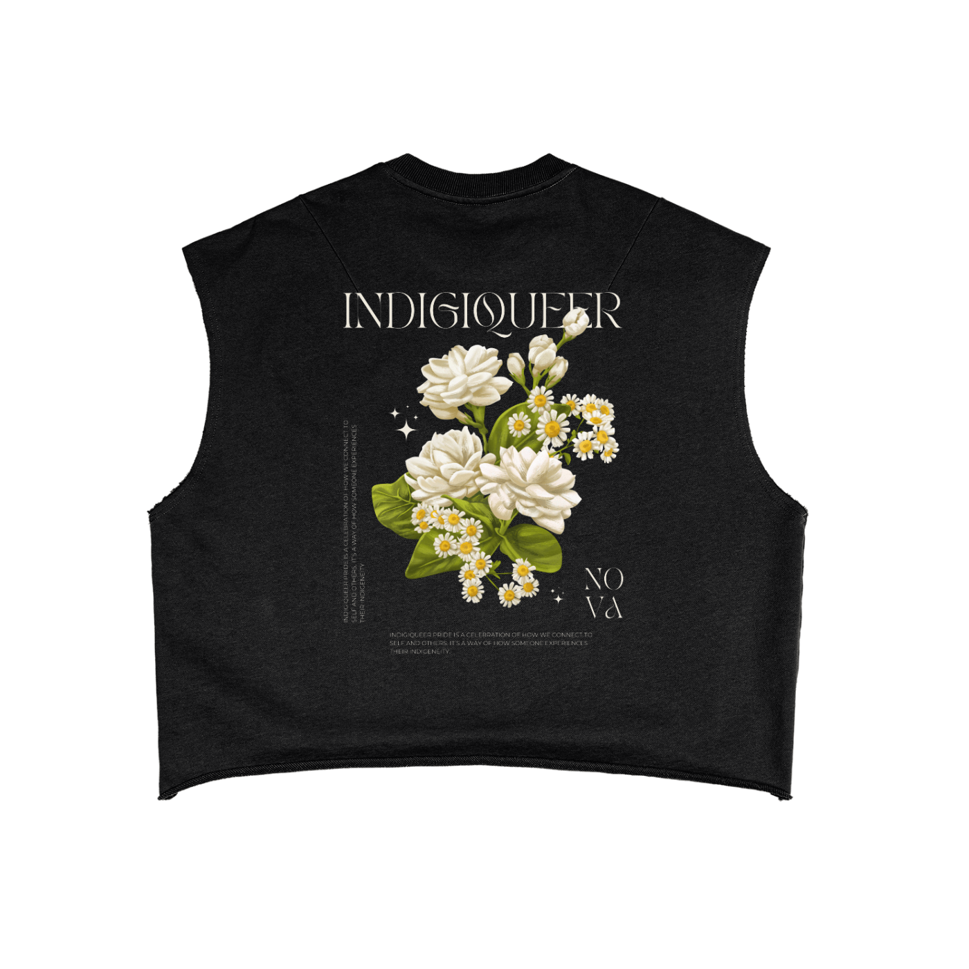 Indigiqueer Pride Vintage Flower Back Design on Black French Terry Boxy Tank Top French Terry Boxy Tank Top